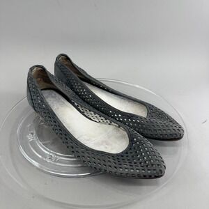 Trend Womens Woven Leather Pointed Toe Ballet Flats Blue Gray Size 37.5 Italy